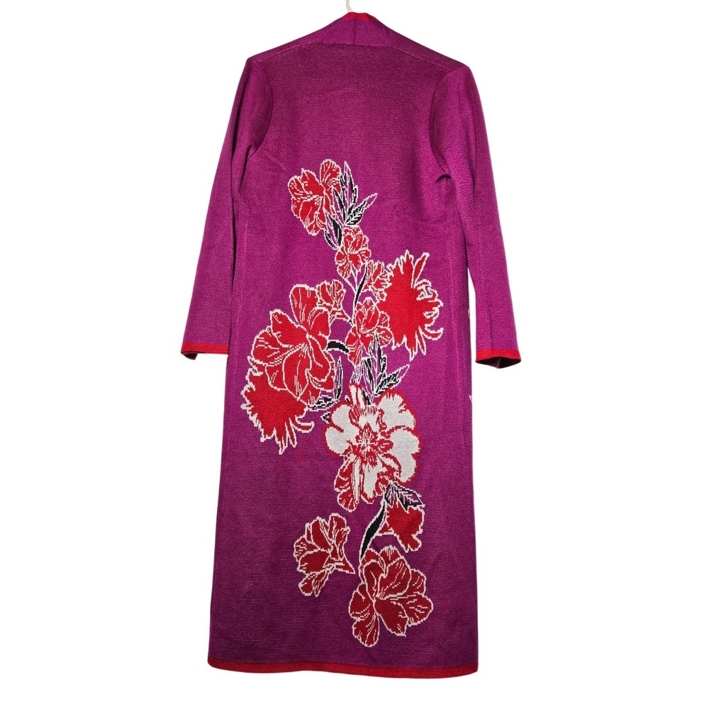 Badgley Mischka Wool Floral Jacquard Long Duster Cardigan Sweater Small Artsy - Picture 2 of 9